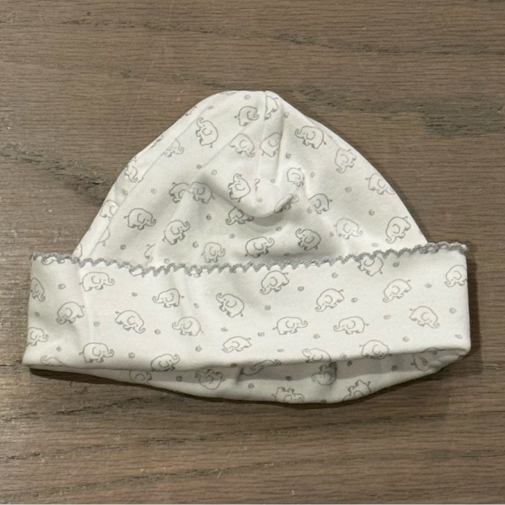 Kissy Kissy White Baby Hat with Gray Elephant Print
